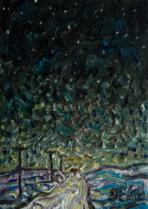 SOLD "The Night Drive in Snow," by Steve Coffey 5 x 7 - oil $480 Unframed $600 in show frame