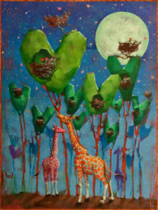 SOLD "Series: Love Nests (Love is in the Air)," by Angie Rees 12 x 16 - acrylic $1075 (panel with 1 1/2" edging)