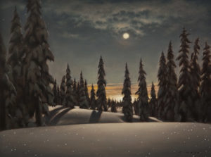 SOLD "Strathcona Moon," by Ray Ward 9 x 12 - oil $950 Unframed $1200 in show frame