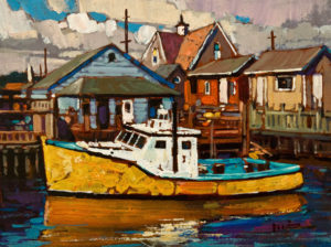 SOLD "Yellow Boat, Nova Scotia," by Min Ma 6 x 8 - acrylic $590 Unframed $785 in show frame