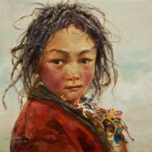 SOLD "Zhuma in Red," by Donna Zhang 12 x 12 - oil $1220 Unframed $1400 in show frame