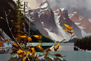 SOLD "Autumn and the Mist, Moraine Lake," by Michael O'Toole 24 x 36 - acrylic $3880 Unframed