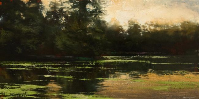 SOLD "Deconstructed Landscape Series: Stagnant Water No. 2" by Renato Muccillo 12 x 24 - oil $2400 in show frame