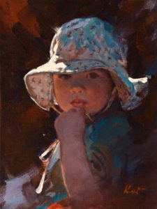 SOLD "I Like My Hat," by Clement Kwan 9 x 12 - oil $1650 Unframed