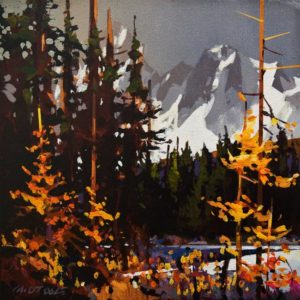 SOLD "Autumn in the Kootenays" by Michael O'Toole 10 x 10 - acrylic $685 Unframed $825 in show frame