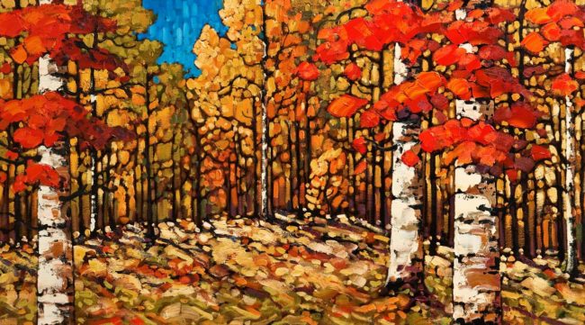 SOLD "Birchwood Autumn," by Rod Charlesworth 20 x 36 - oil $2950 Unframed