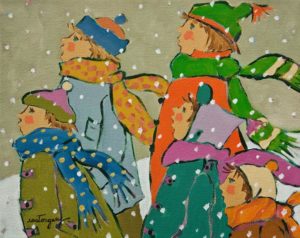 SOLD "Children with Scarves" by Claudette Castonguay 8 x 10 - acrylic $340 Unframed
