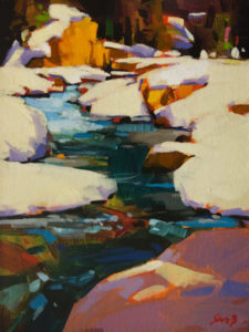 SOLD "Fall on the Kicking Horse River" by Mike Svob 9 x 12 - acrylic $795 Unframed $1020 in show frame