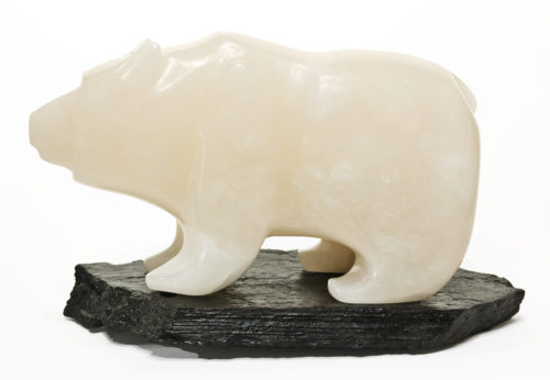 SOLD "Journey to the Sea Ice," by Marilyn Armitage 7 (H) x 14 (L) x 5 (W) - alabaster with slate base $1100