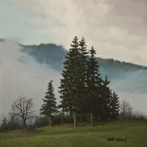 SOLD "Morning Fog, Mt. Prevost," by Keith Hiscock 8 x 8 - oil $775 Unframed