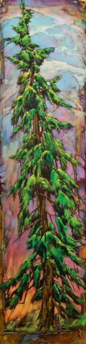 SOLD "Never Too Tall," by David Langevin 18 x 72 - acrylic $4100 (thick canvas wrap with painted edges)
