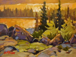 SOLD "N.W.T. Golden Hour" by Graeme Shaw 6 x 8 - oil $435 Unframed $600 in show frame