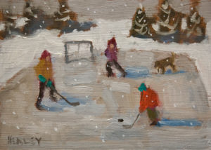 SOLD "Pond Hockey" by Paul Healey 5 x 7 - oil $275 Unframed