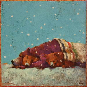 SOLD "Slumber Party" by Angie Rees 8 x 8 - acrylic $425 (unframed panel with 1 1/2" edges)