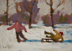 SOLD "Snow Day" by Paul Healey 5 x 7 - oil $275 Unframed