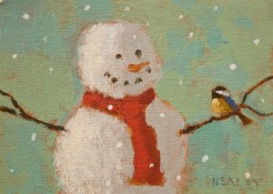 SOLD "The Snowman" by Paul Healey 5 x 7 - acrylic $275 Unframed $450 in show frame