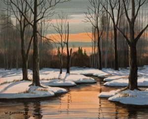 SOLD "Winter Sundown" by Bill Saunders 8 x 10 - acrylic $650 Unframed $870 in show frame