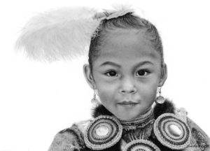SOLD "Yakama Girl" by Jim Nedelak 6 x 9 - charcoal drawing $1200 in show frame