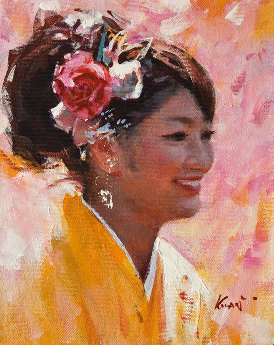 SOLD ``Yellow Kimono`` by Clement Kwan 8 x 10 - oil $1300 Unframed