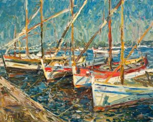 SOLD "Les Pointus Bandol, Provence," by Raynald Leclerc 24 x 30 - oil $3000 Unframed