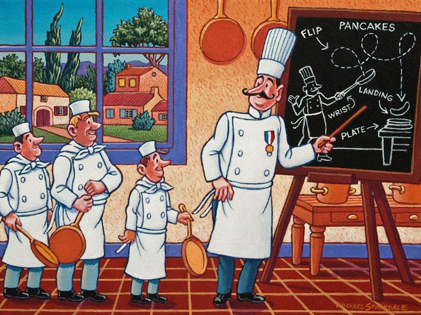 "Chef Maurice Cooking School - Technique," by Michael Stockdale 9 x 12 - acrylic $530 Unframed