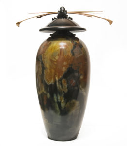 SOLD Vase (221) by Geoff Searle pit-fired pottery - 13" (H) x 9 1/2" (W) $525
