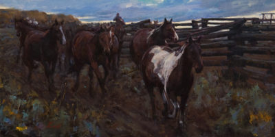 SOLD "Morning at Ranch," by Clement Kwan 12 x 24 - oil $3050 Unframed