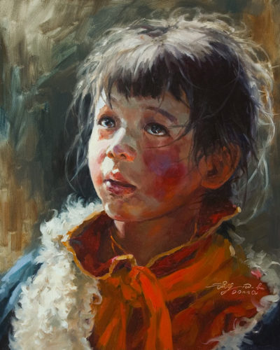 SOLD "Attentive Girl" by Donna Zhang 16 x 20 - oil $2750 Unframed $2950 in show frame
