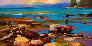 SOLD "A Distant Shore (Vancouver, B.C.)" by Mike Svob 24 x 48 - acrylic $6665 (thick canvas wrap)