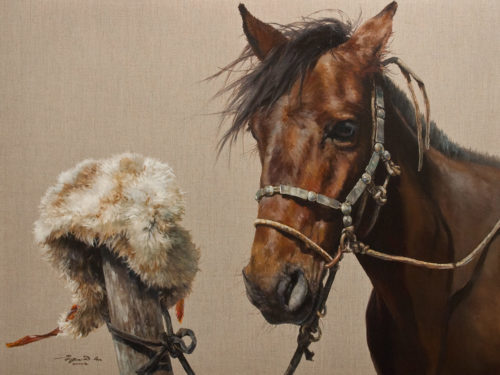 “Patiently Waiting” by Donna Zhang 36 x 48 – oil $9750 (thick linen wrap)