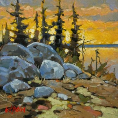 SOLD "Russell Lake Sundown" by Graeme Shaw 8 x 8 - oil $450 Unframed $620 in show frame