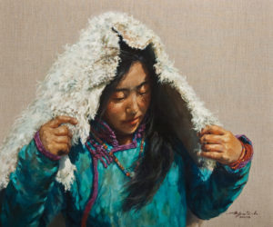“Thoughtful Reflection” by Donna Zhang 30 x 36 – oil $6350 (thick linen wrap)