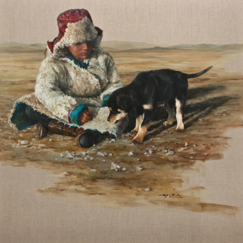SOLD "Young Friends," by Donna Zhang 36 x 36 - oil $7450 (thick linen wrap)