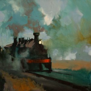 SOLD "Clang and Thunder - The Night Train," by Michael O’Toole 14 x 14 - acrylic $1160 Unframed