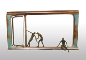 SOLD "Joyride," by Janis Woode wrapped copper wire, steel, glass - 29 1/2" (L) x 17" (H) x 4" (W) $4000