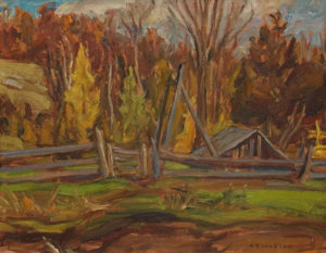 SOLD "Farm Near Combermere, Ontario" (1962) by A.Y. Jackson 10 1/2 x 13 1/2 - oil