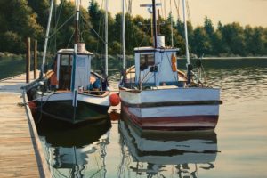 SOLD "Harbour Reflections," by Merv Brandel 24 x 36 - oil $4725 Unframed