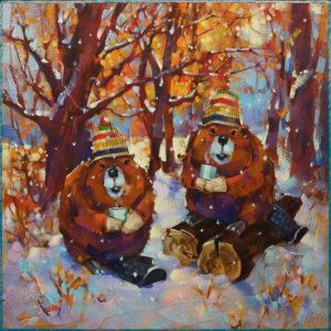 SOLD "Hot Toddies" by Angie Rees 12 x 12 - acrylic $825 (unframed panel with 1 1/2" edges)
