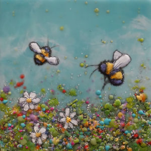 SOLD "Just Bee No. 1" by Brenda Walker 6 x 6 - encaustic $245 (cradled panel)
