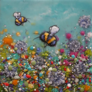 SOLD "Just Bee No. 2" by Brenda Walker 6 x 6 - encaustic $245 (cradled panel)