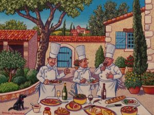 SOLD "Lunch Al Fresco in the Courtyard," by Michael Stockdale 9 x 12 - acrylic $530 Unframed