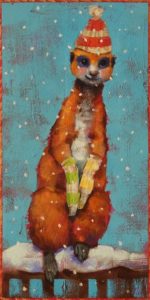 SOLD "One Kool Kat" by Angie Rees 6 x 12 - acrylic $450 (unframed panel with 1 1/2" edges)