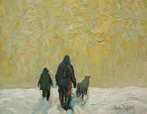 SOLD “Snow Walk” by Steve Coffey 7 x 9 – oil $660 Unframed