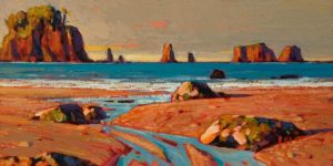 SOLD "Sunset on the West Coast" by Min Ma 4 x 8 - acrylic $550 Unframed