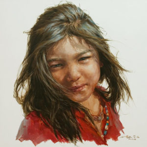 SOLD "Turning Her Attention," by Donna Zhang 30 x 30 - oil $6100 Unframed
