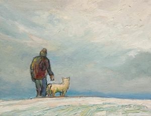 SOLD "Winter Dog Walk" by Steve Coffey 8 x 10 - oil $740 Unframed