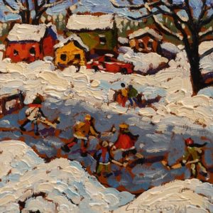 SOLD "Winter Fun" by Rod Charlesworth 6 x 6 - oil $475 Unframed