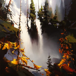 SOLD "Falls and Mist at Twin Peaks," by Michael O'Toole 36 x 36 - acrylic $5400 (thick canvas wrap)