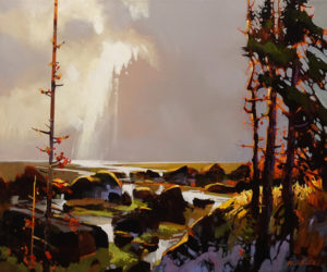 SOLD "A Focal Point of Light, Haida Gwaii," by Michael O'Toole 20 x 24 - acrylic $2185 (thick canvas wrap)