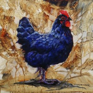 SOLD "Little Black Hen," by Janice Robertson 12 x 12 - acrylic $730 (thick canvas wrap)